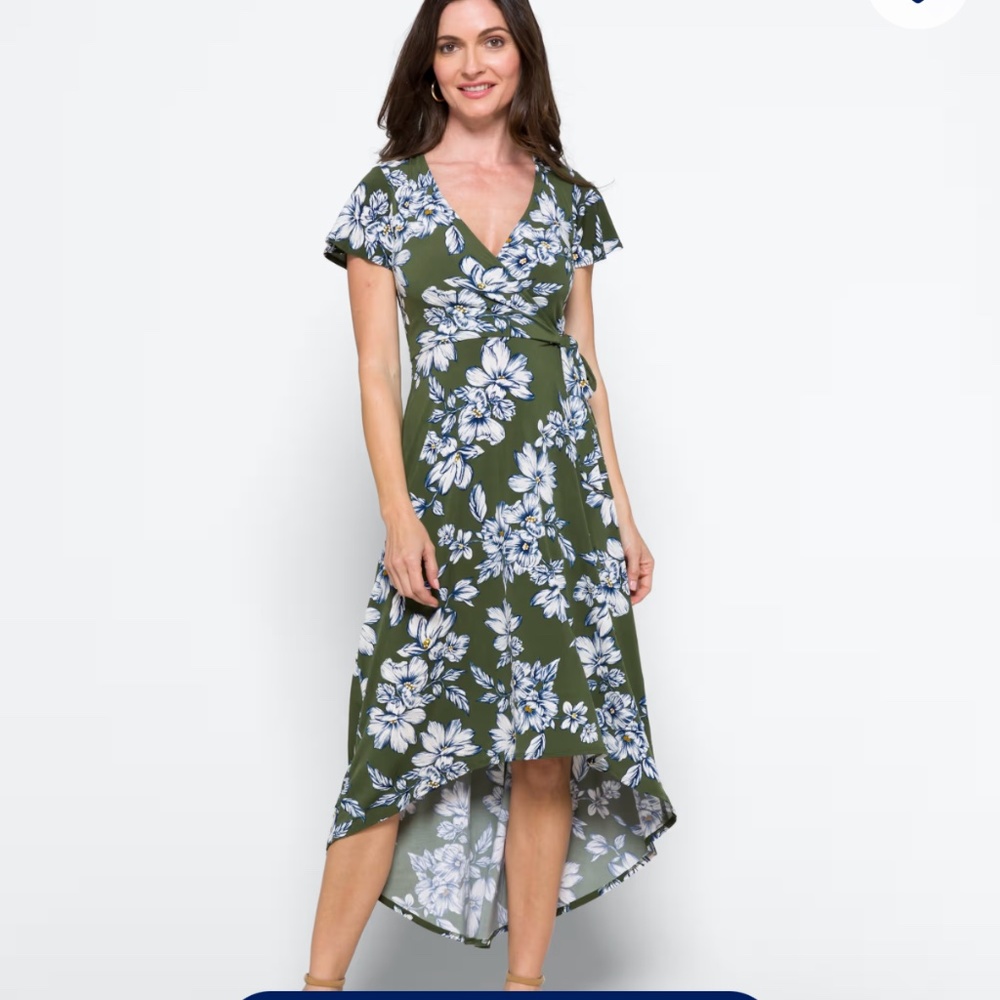 Faux wrap knit maxi dress
